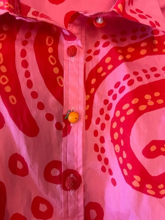 FARM Rio Hot Pink & Red Abstract Puff-Sleeve Jumpsuit - Picture 3 of 4